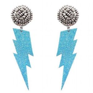 NET Silver and Blue glitter Lightning Bolt Earring